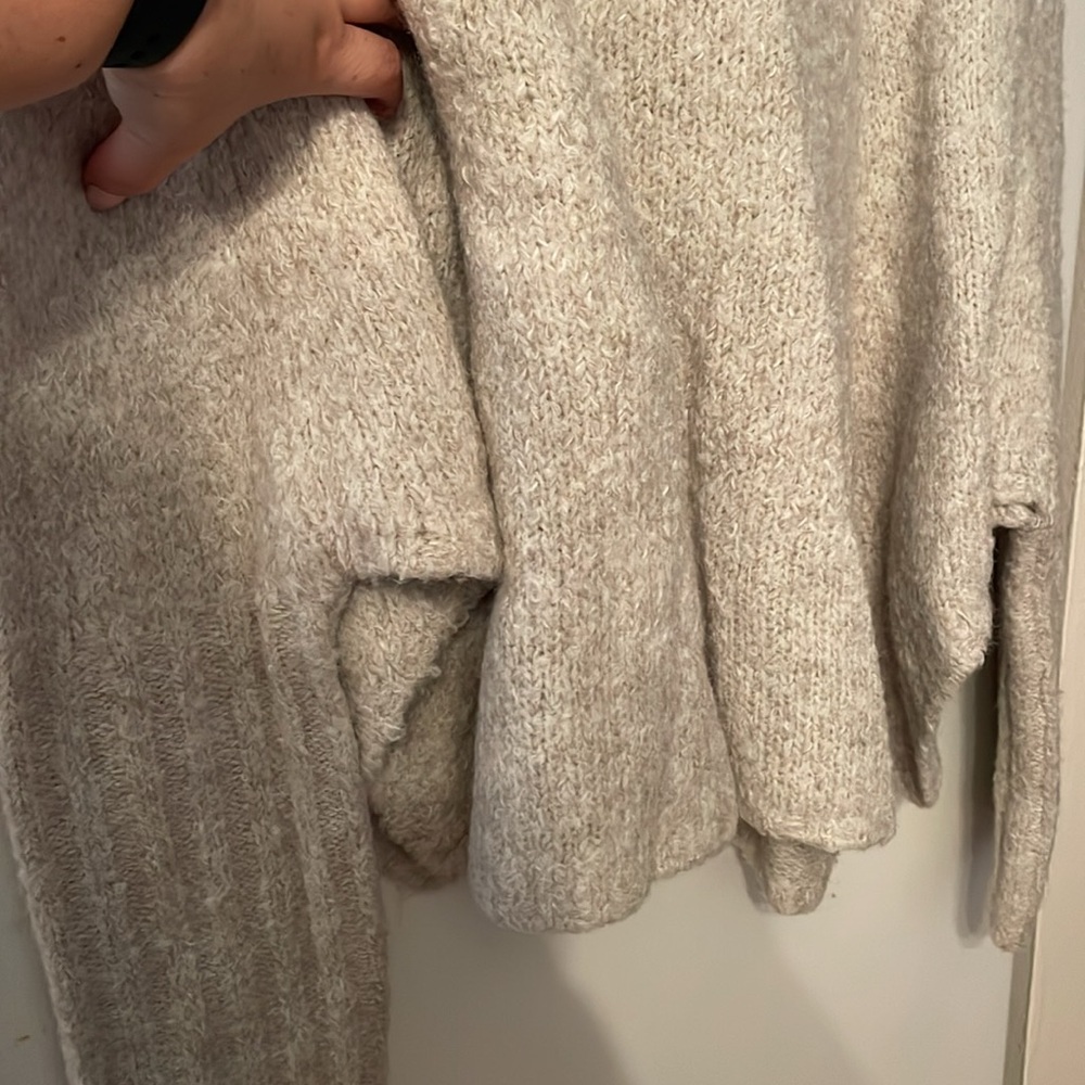 Free People FP One Size Small Ivory Gray High Neck Button Scarlett Tunic Sweater - Picture 6 of 11